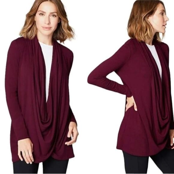 J. Jill Pure Jill Burgundy Cardigan Draped Two-Way Jacket or Wrap Long Sleeve - Picture 1 of 11